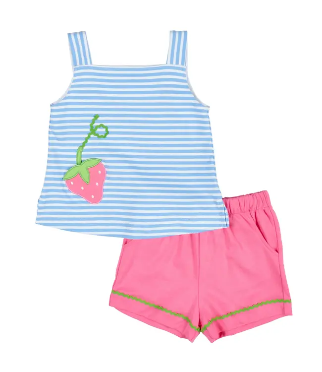 Florence Eiseman Stripe Knit Short Set w/Strawberry Pocket