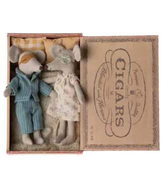 Maileg Mum and Dad Mice in Cigarbox