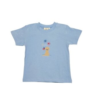 Luigi Sky Blue Lab w/Flag Watching Fireworks T-Shirt