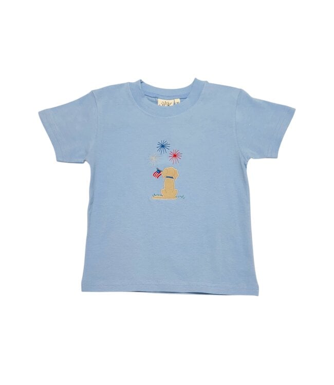 Luigi Sky Blue Lab w/Flag Watching Fireworks T-Shirt