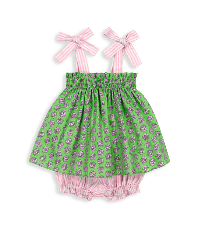 bella bliss Green Dahlia w/Pink Stripe Shoulder Tie Bloomer Set