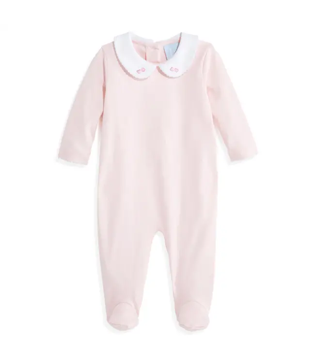 bella bliss Pink Hearts & Love Embroidered Collared Pima Footie