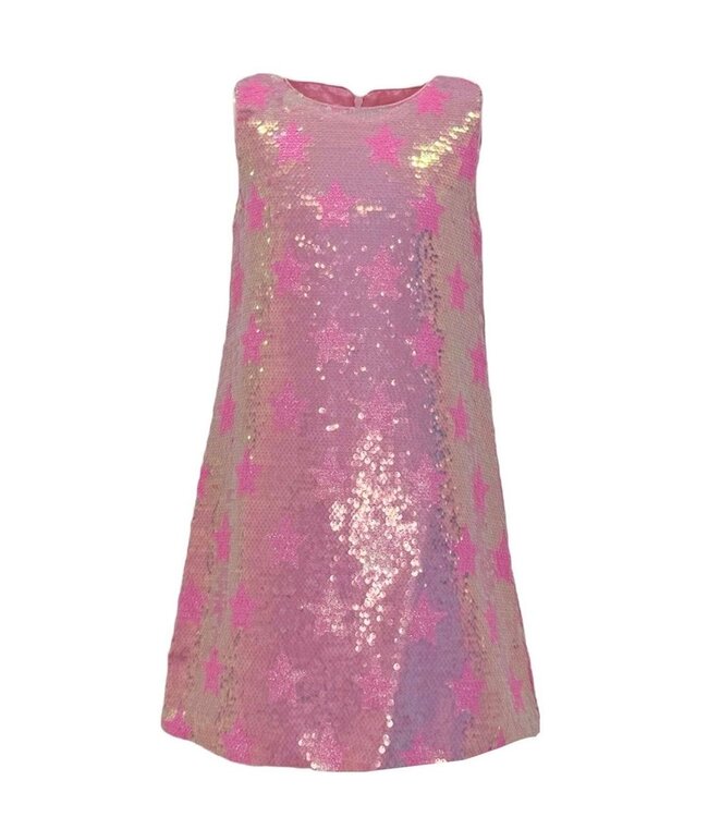 Lola & the Boys Neon Pink Star Sequin Flip Dress