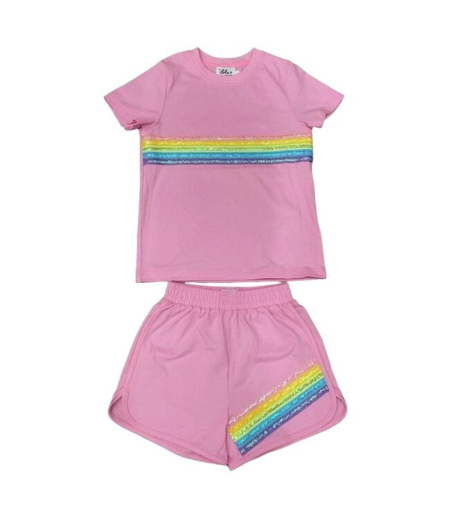 Lola & the Boys Pink/Lavender Rainbow Sequin Short Set