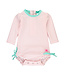 Ruffle Butts Pink Seersucker L/S Rash Guard One Piece