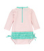 Ruffle Butts Pink Seersucker L/S Rash Guard One Piece
