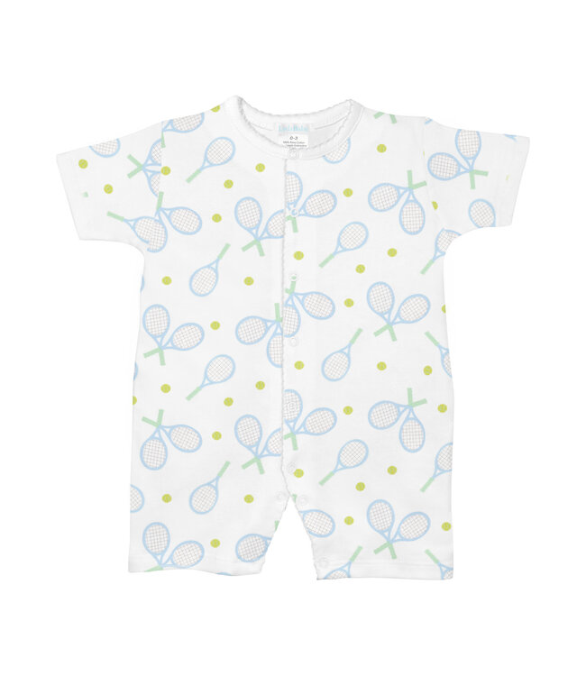 LydaBaby White/Blue Game, Set, Match Romper