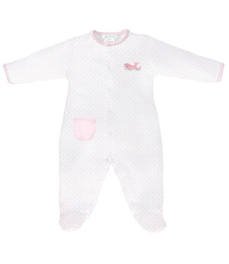 LydaBaby White/Pink Embroidered Mama Whale Footie NB