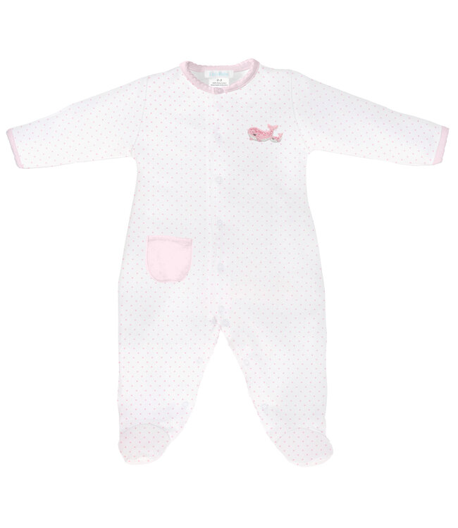 LydaBaby White/Pink Embroidered Mama Whale Footie NB