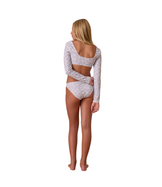 Rylee & Cru Ivory Blue Ditsy Rash Guard Bikini Set