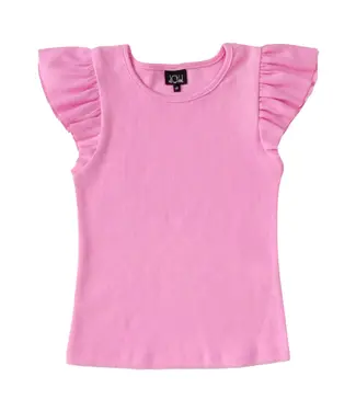 Little Olin Pink Ruffle Sleeve Ribbed Top