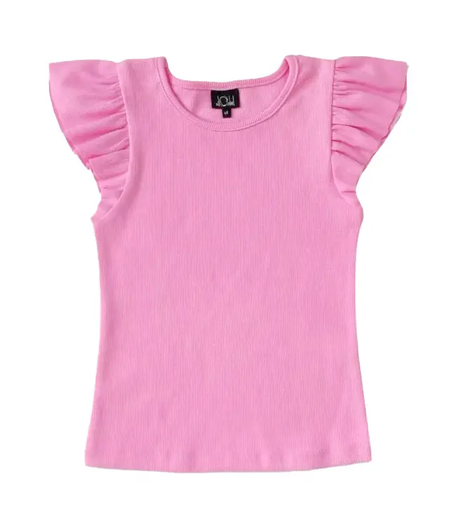 Little Olin Pink Ruffle Sleeve Ribbed Top