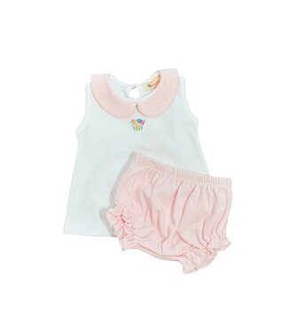 Luigi White/Pink Flower Basket Top w/Diaper Cover