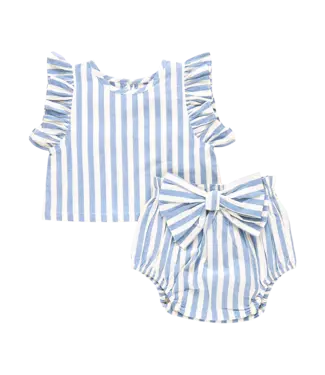 Pink Chicken Blue Stripe Abigail 2-Piece Set