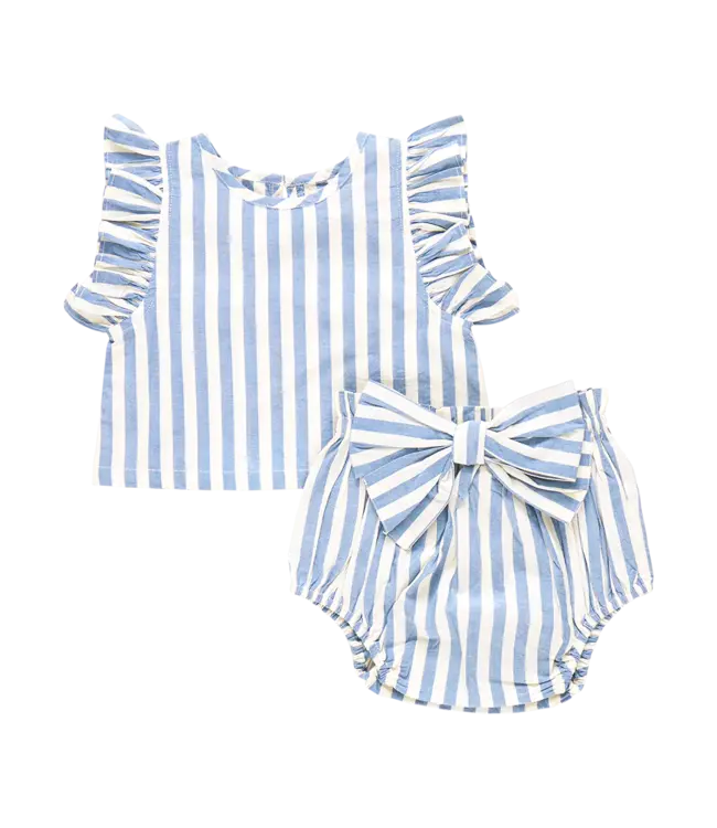 Pink Chicken Blue Stripe Abigail 2-Piece Set