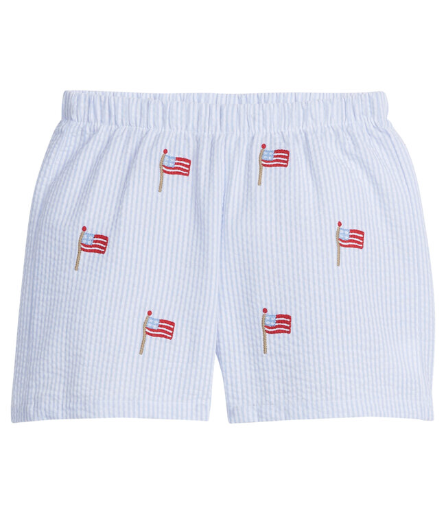 Little English Embroidered Basic Shorts-Flag