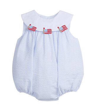 Little English Light Blue Stripe Seersucker Flags Bib Bubble