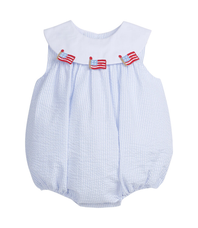 Little English Light Blue Stripe Seersucker Flags Bib Bubble