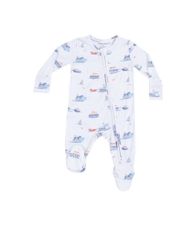 Angel Dear Blue Bubbly Tugboats 2 Way Zip Footie