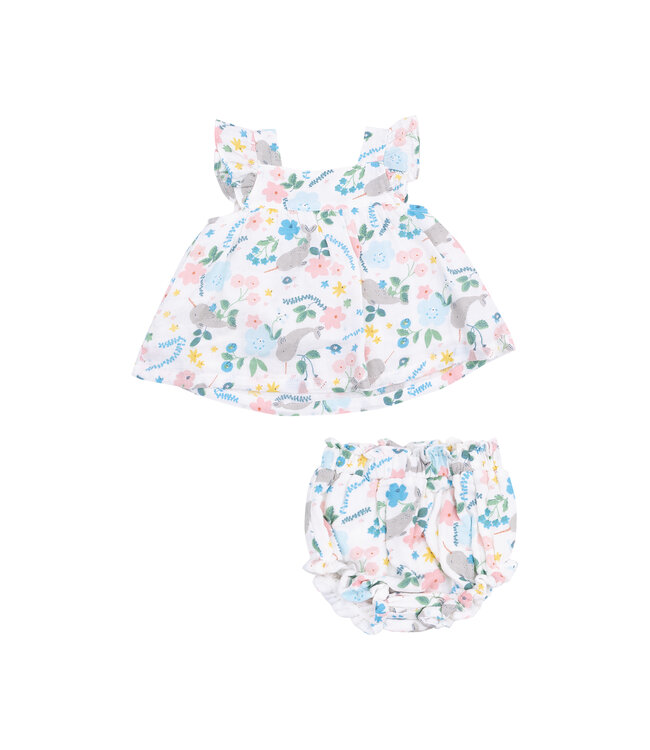 Angel Dear Narwhal Floral Pinafore & High Waisted Diaper Cover