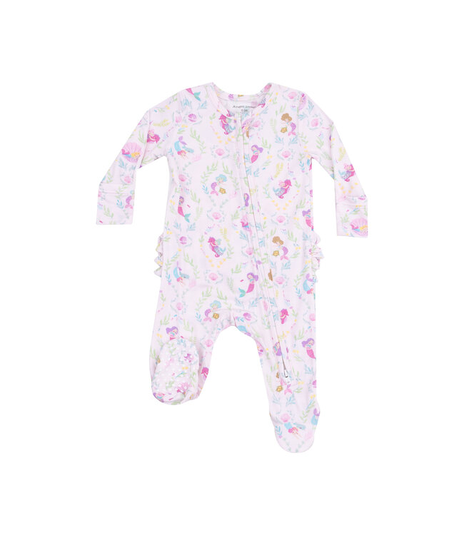 Angel Dear Pink Mermaids 2 Way Zip Ruffle Back Footie