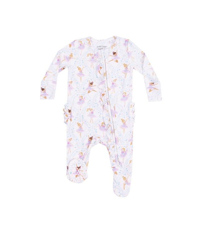 Angel Dear Bow Ballerinas 2 Way Ruffle Zip Footie
