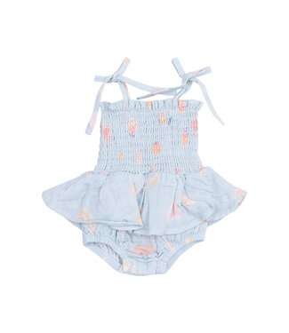 Angel Dear Grey Pretty Seashells Smocked Bubble w/Skirt