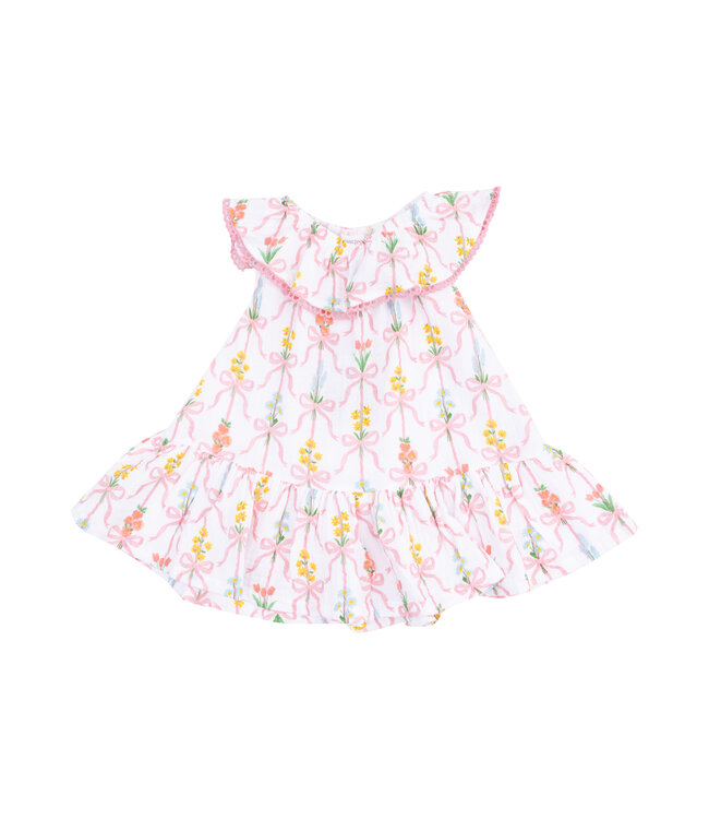 Angel Dear Ribbon Bouquets Circle Neck Ruffle Dress