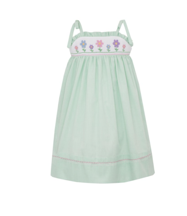 Anavini Green Gingham Flower Sundress w/Shoulder Ties