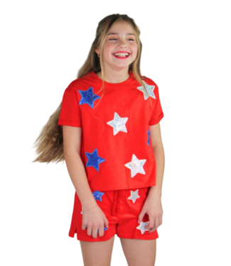 Paper Flower High Risk Red White & Blue Sequins Stars Shirt
