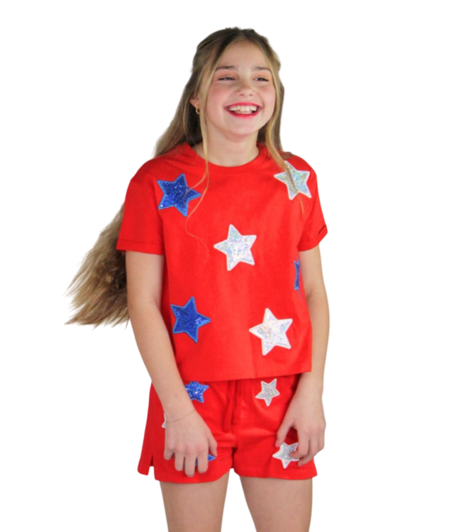 Paper Flower High Risk Red White & Blue Sequins Stars Shirt