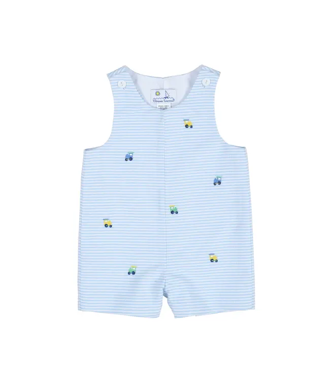 Florence Eiseman Stripe Birdseye Shortall w/Embroidered Trains
