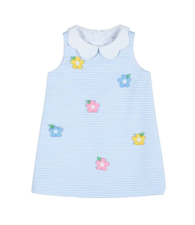 Florence Eiseman Stripe Birdseye Pique Dress w/Petal Collar and Flowers Dress