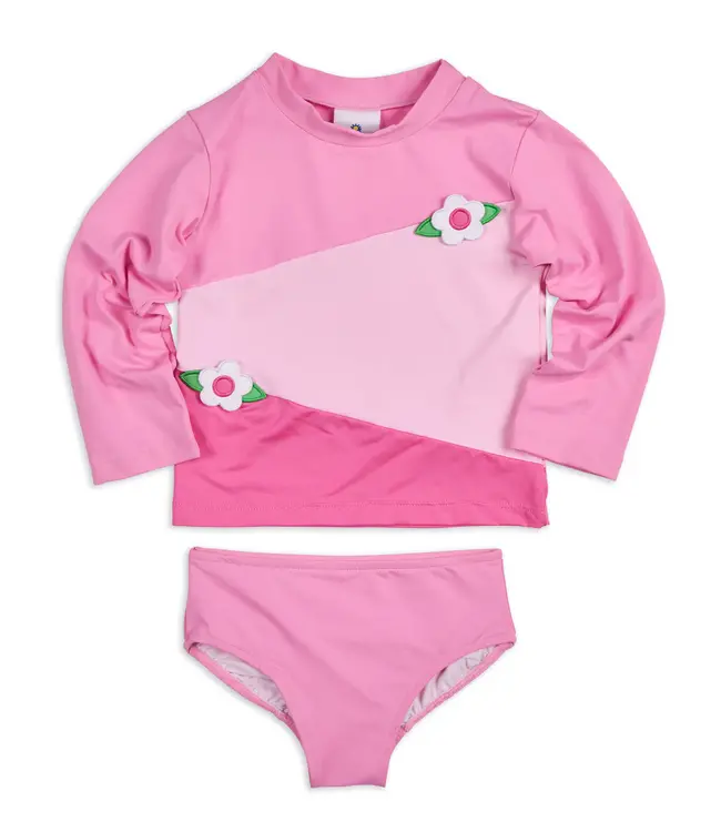 Florence Eiseman Colorblock Rash Guard Tankini w/Flowers