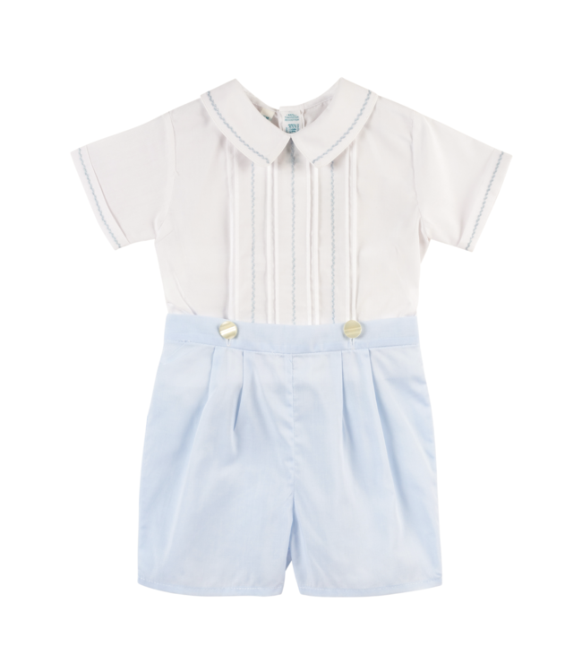 Feltman Brothers White/Blue Feather Stitched Bobby Suit
