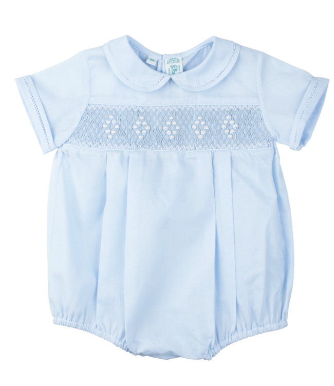 Feltman Brothers Blue Smocked Embroidered Diamond Creeper 9m