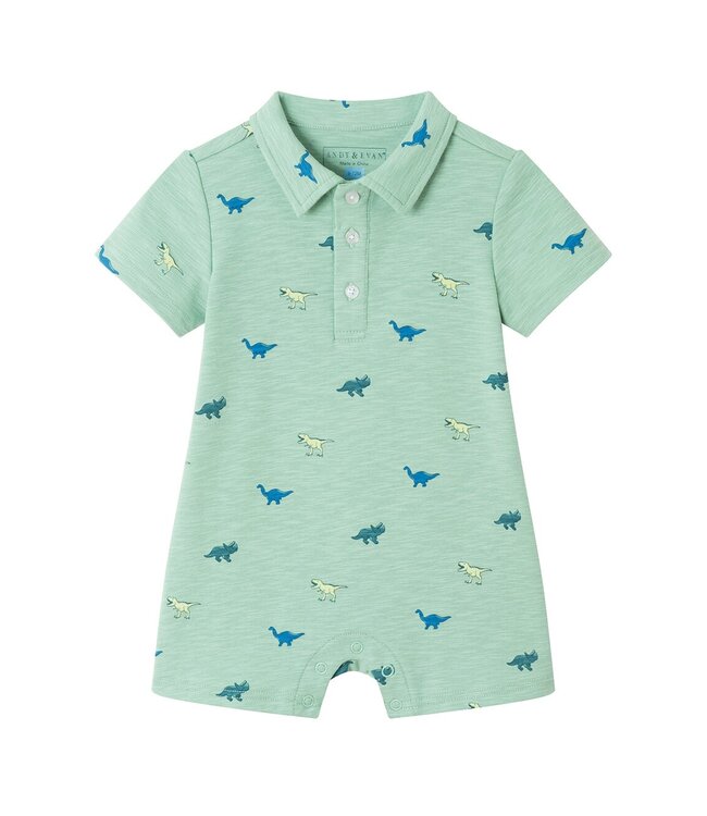 Andy & Evan Green Dino Polo Romper