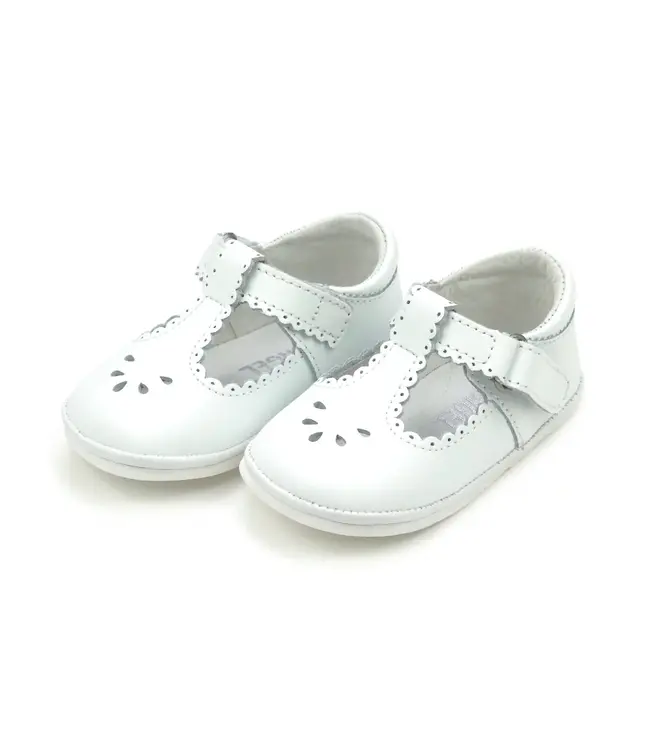 L'amour Shoes Dottie White Scalloped Mary Jane