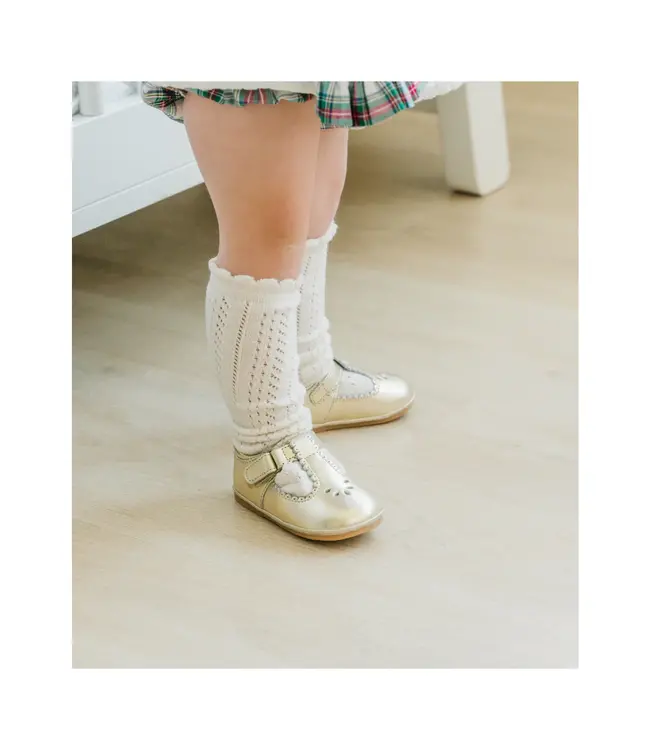 L'amour Shoes Dottie Gold Scalloped Mary Jane