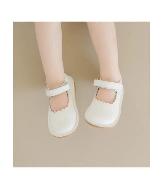 L'amour Shoes Caitlin White Scalloped Mary Jane