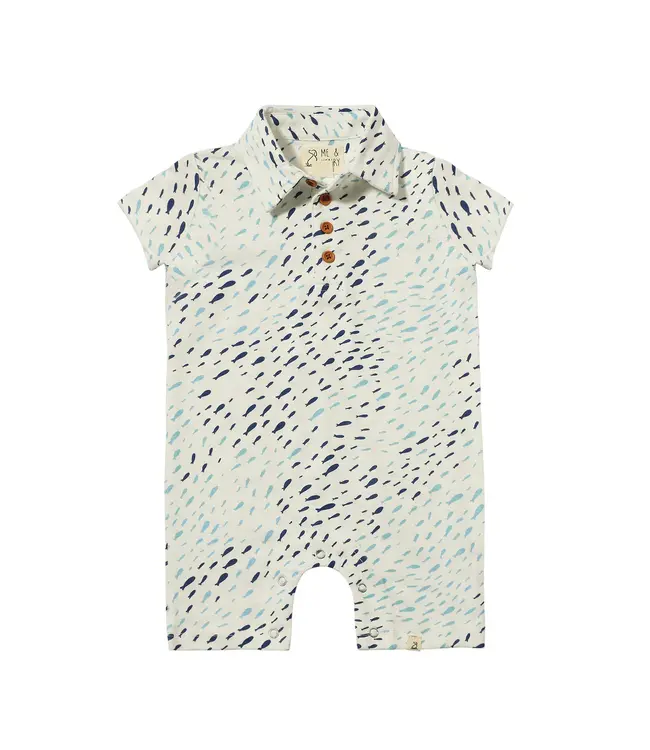 Me & Henry Blue/Yellow Fish Drift Polo Romper