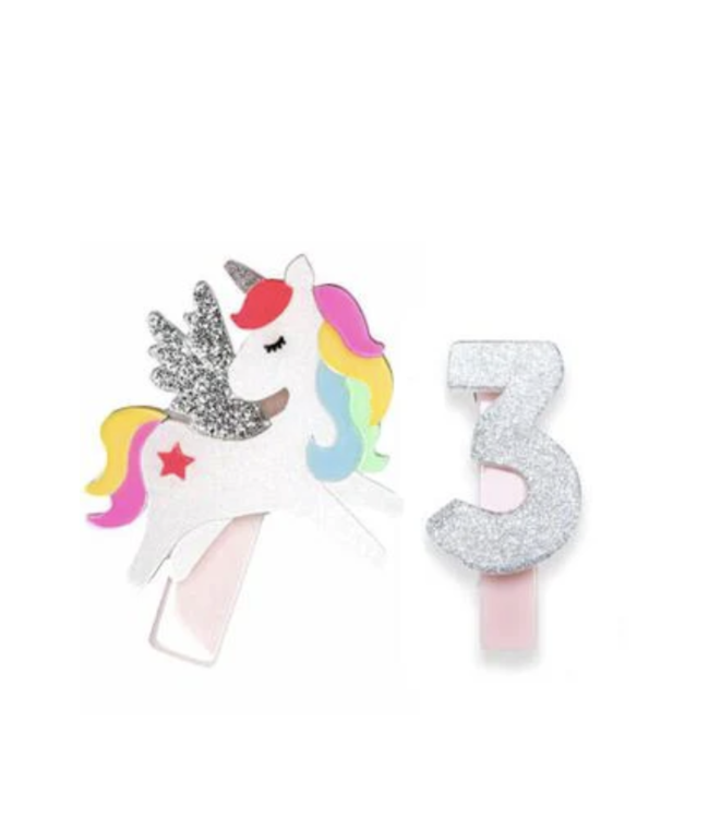 lilies&roses Unicorn Birthday Number Hair Clips