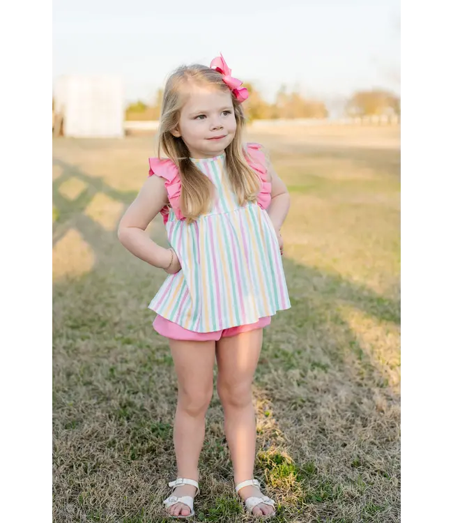 James and Lottie Lila Stripe Knit Lila Bloomer/Banded Short Set