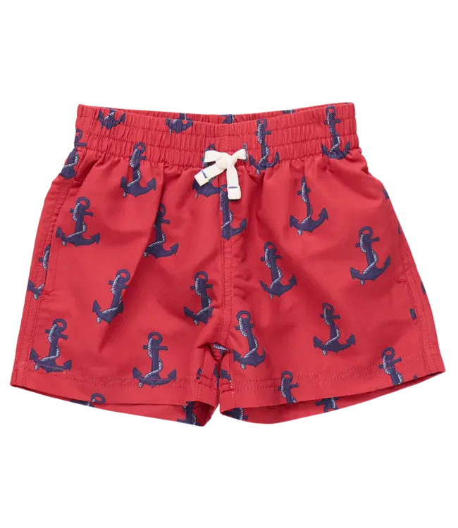 Pink Chicken Red Nautical Anchors Swim Trunks