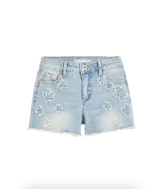 tractr Medium Indigo Floral Patch Fray Hem Shorts