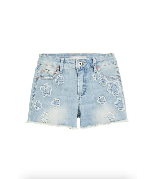 tractr Medium Indigo Floral Patch Fray Hem Shorts