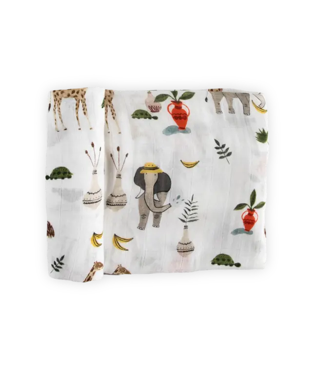 Little Unicorn Deluxe Muslin Swaddle Single Safari Social