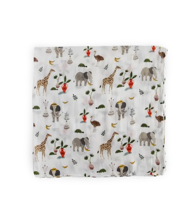 Little Unicorn Deluxe Muslin Swaddle Single Safari Social