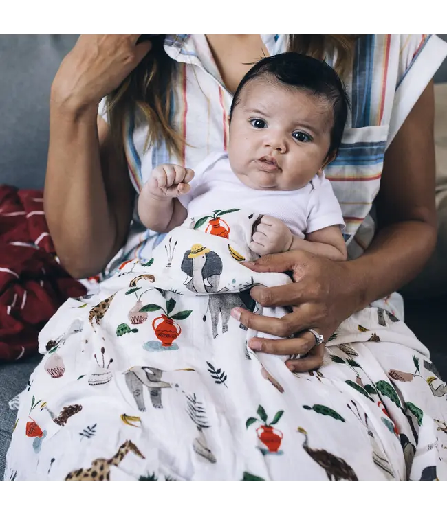 Little Unicorn Deluxe Muslin Swaddle Single Safari Social
