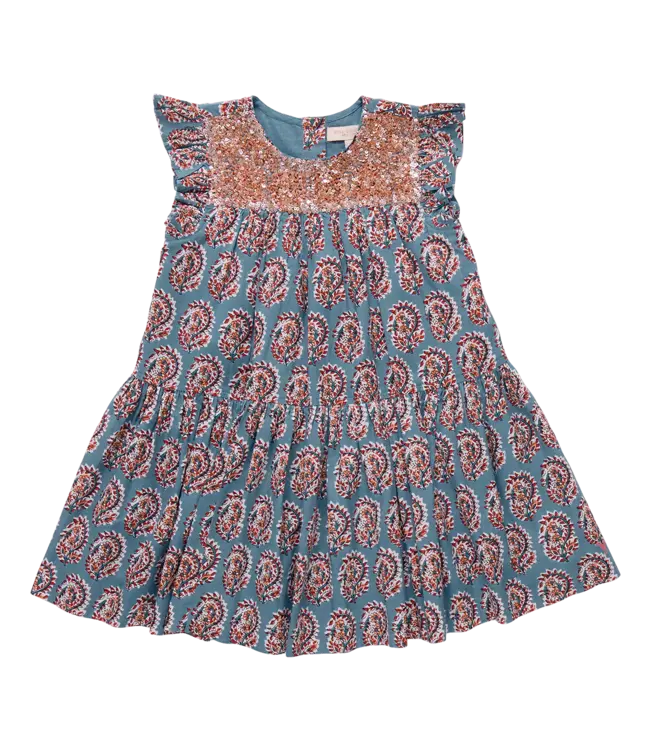Pink Chicken Blue Paisley Fiona Ruffle Dress